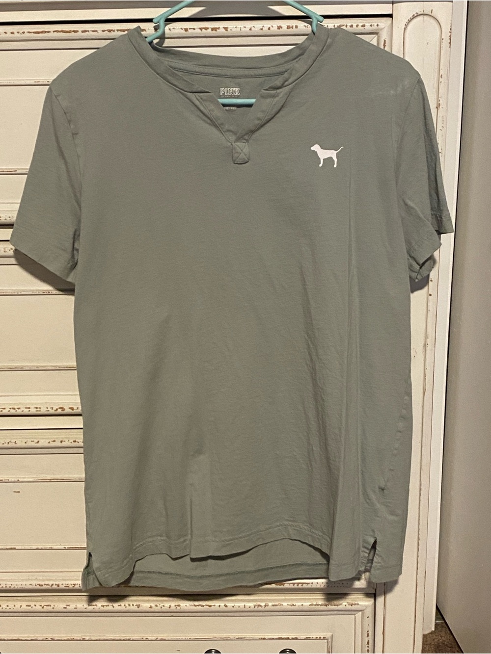 PINK Victoria's Secret Sage Green Short Sleeve V-Neck Tee